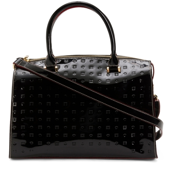 🔹️Arcadia 🔹️Black Patent Leather East West Zip Top Tote Bag - Picture 1 of 4